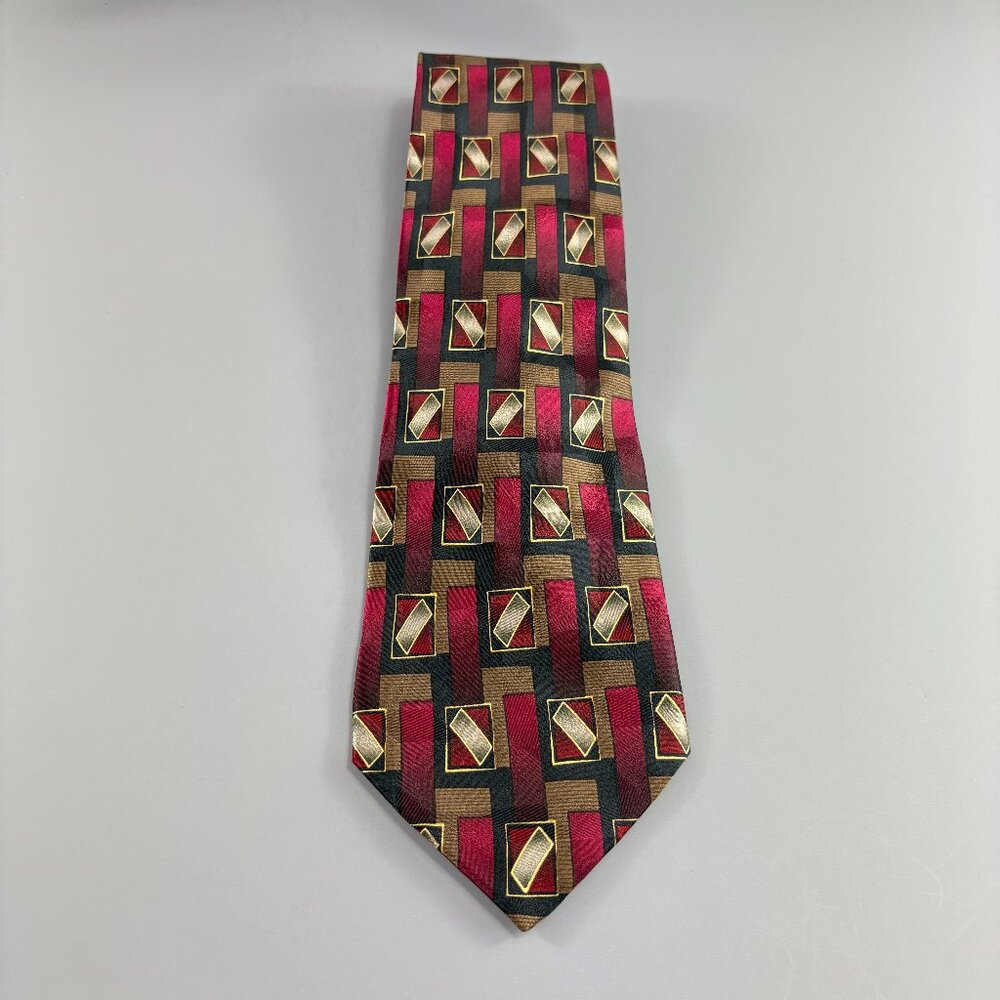 Facets Burgandy / Brown Geometric Men's Extra Long Tie 4" x 62"